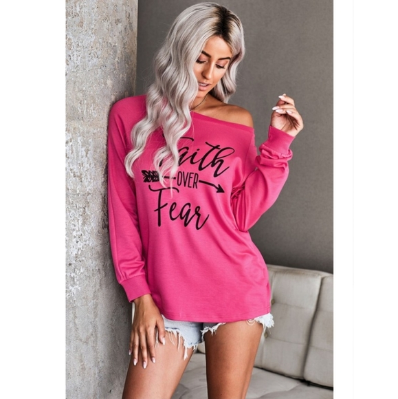 Faith Over Fear Pink Long Sleeve Sweatshirt - Picture 2 of 4